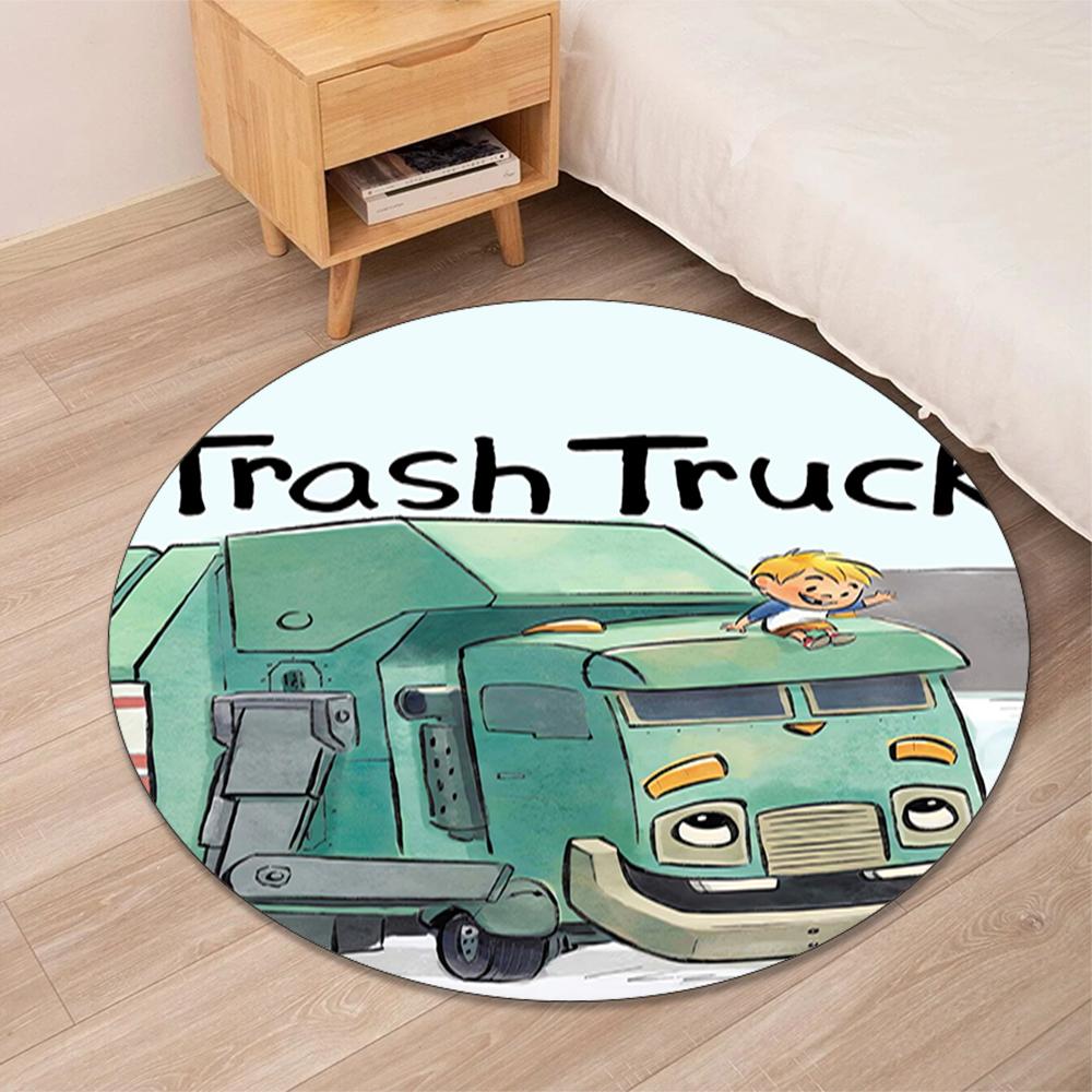 Trash Truck Printed Round Rug Carpet Chair Rug Area Rug Entryway Doormats,for Office Chair Living Room Bedroom Kitchen Room.