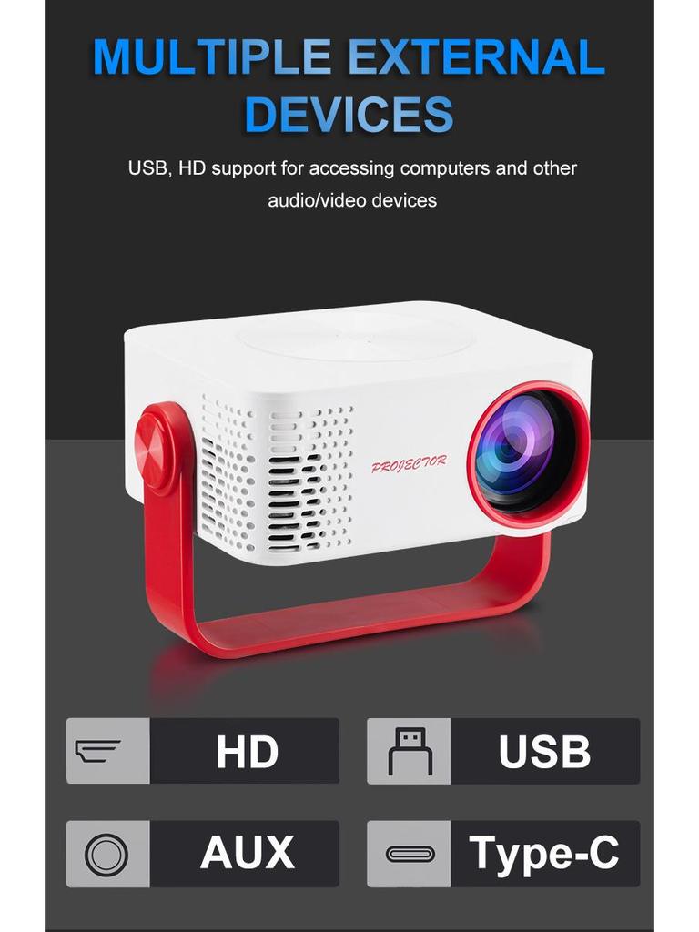 M60 Portable 1080P HD Projector with WiFi and Screen Mirroring, Lightweight for Home Use