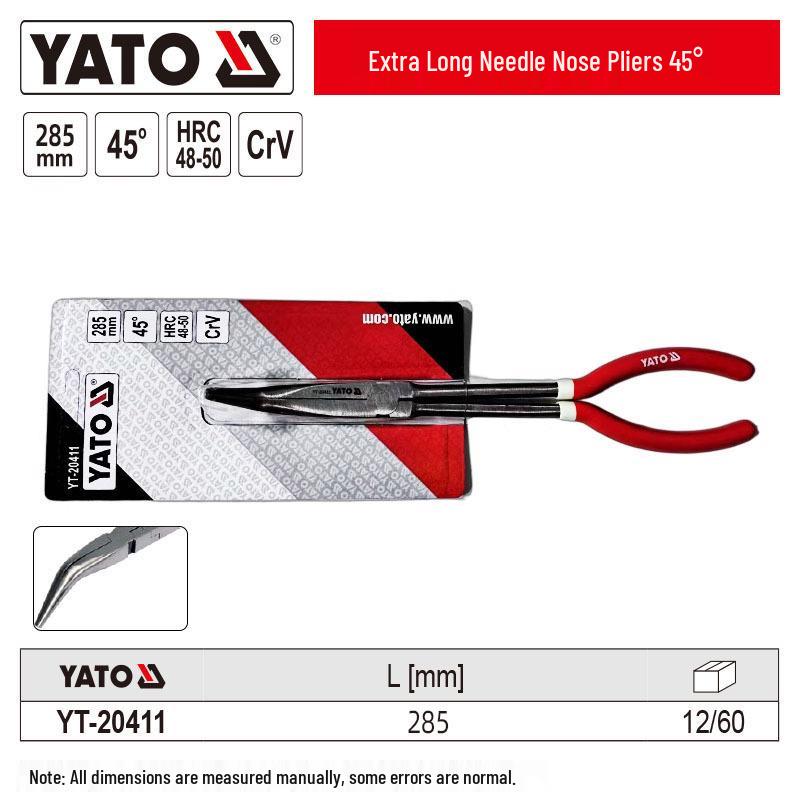 YATO 11" and 16" Angled Bent Needle Nose Pliers - Long, Pointed Tip for Automotive Use