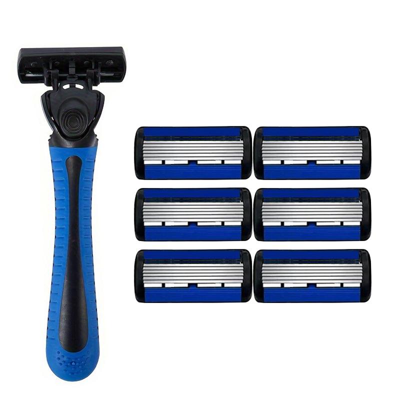 1 szt. Bezpieczna maszynka do golenia, 6-warstwowa manualna maszynka do golenia, Zmywalne, opływowe ostrze ze stali nierdzewnej do podróży i użytku domowego