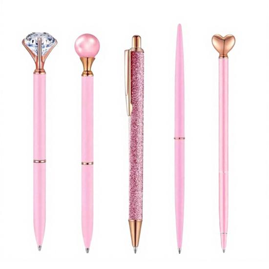 Metal Diamond Ballpoint Pen 5PCS Pens, with Sparkling Rhinestone Decor, Luxury Glitter Writing Smooth Press Mechanism Pen, for Kids Adults Stationery