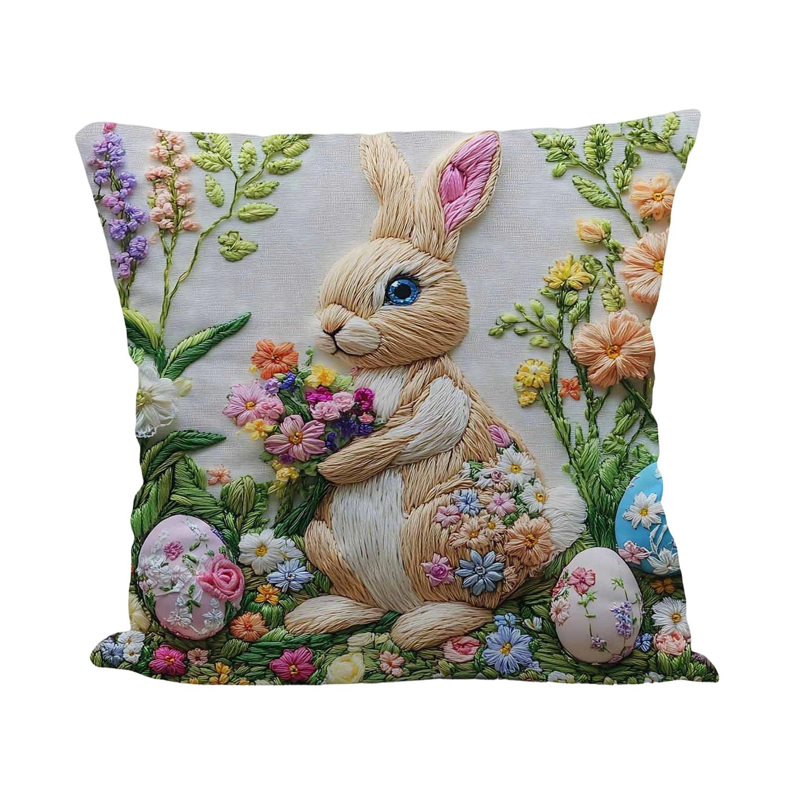 

Easter Bunny Egg Pillowcase, Imitation Embroidery Polyester Pillowcase