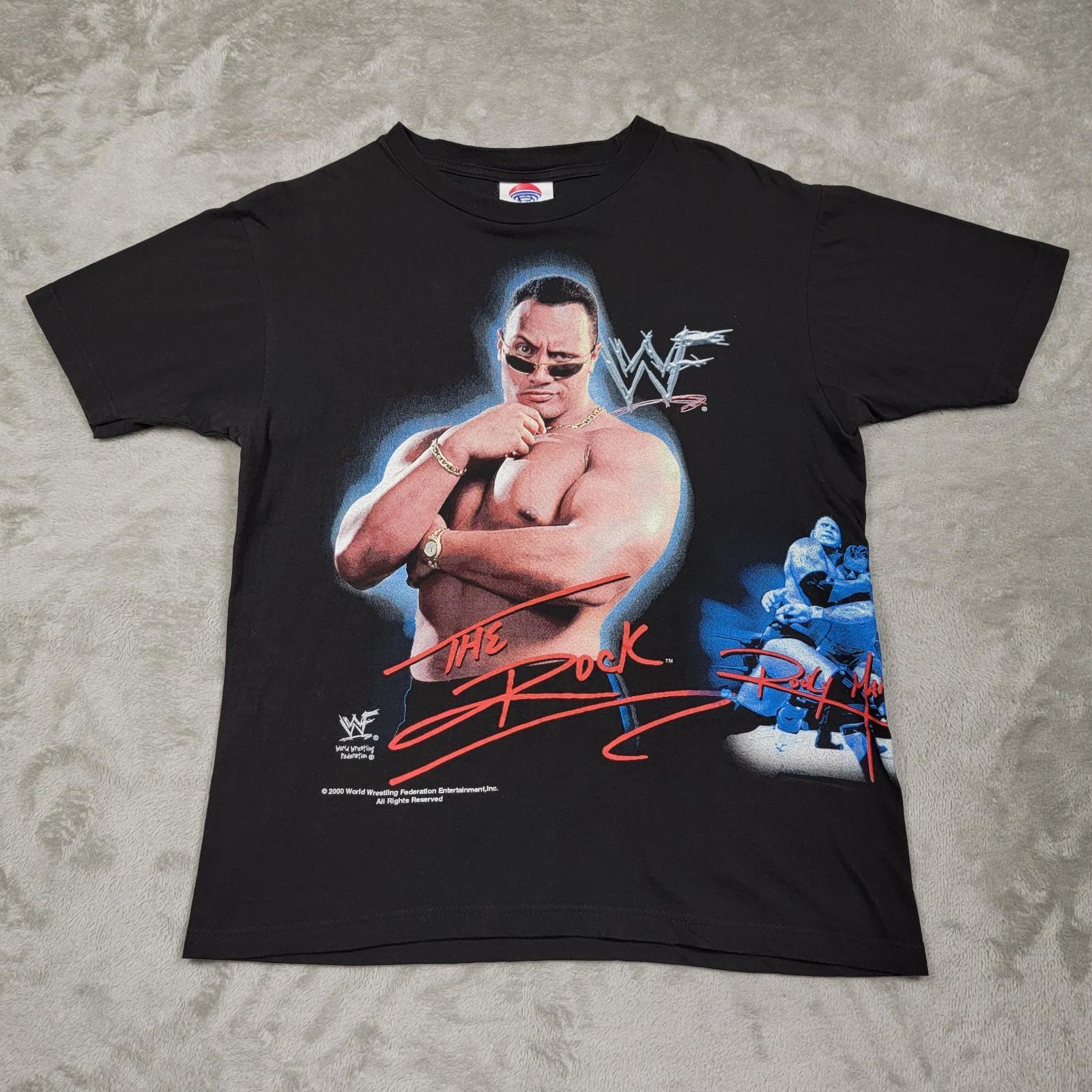 Vtg 2000 WWF The Rock Layin The Smack Down T Shirt AOP Wrestling ADULT Sz M Unisex T-Shirt S