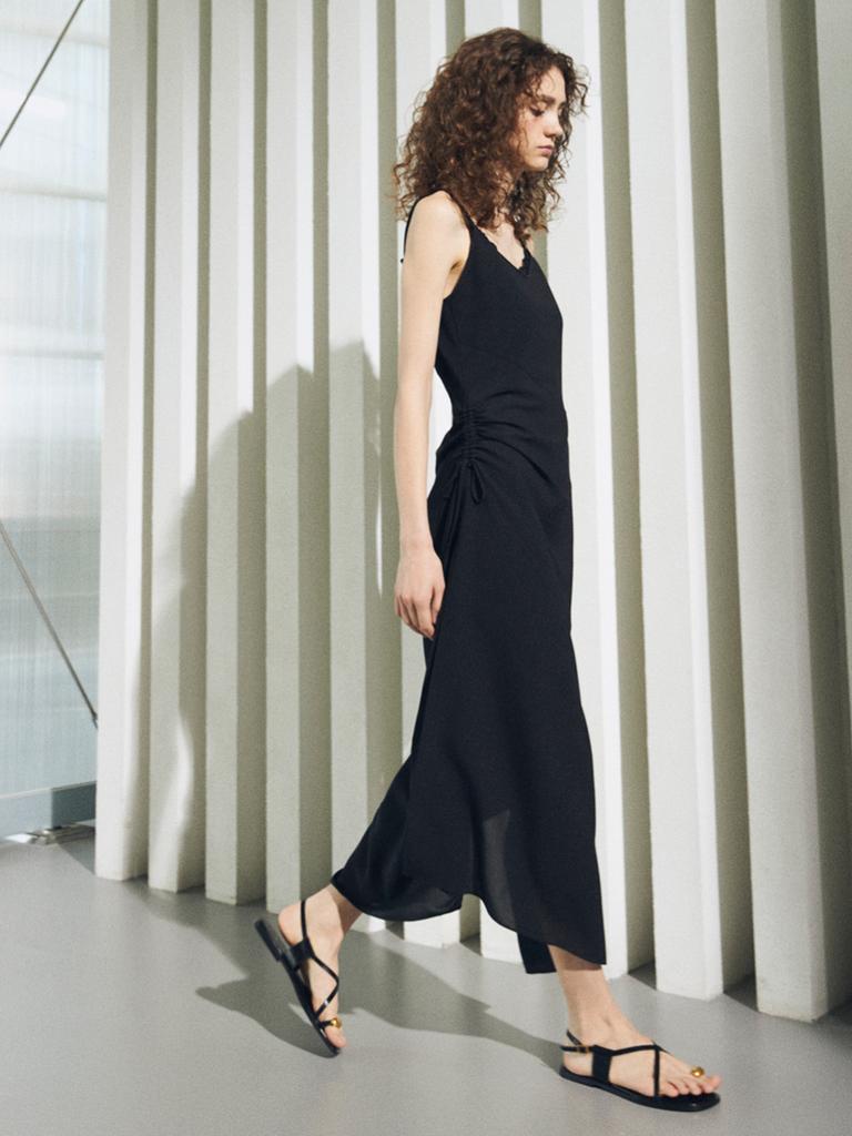 Oal Oblique Line Chiffon Slip Dress_Black