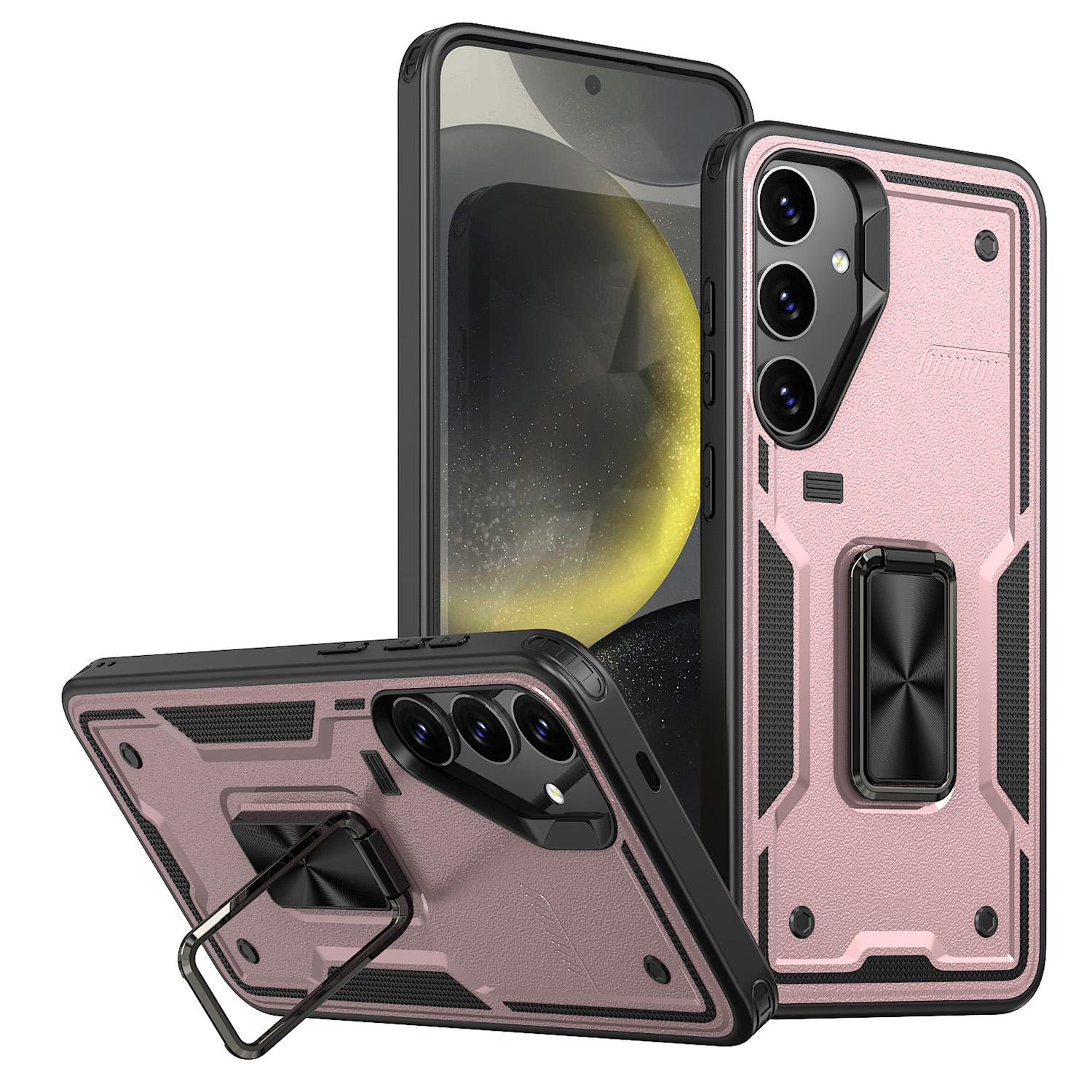 

For Samsung Galaxy S25/S24 Case Ring Kickstand Anti-Drop PC+TPU Phone Cover Rose Gold