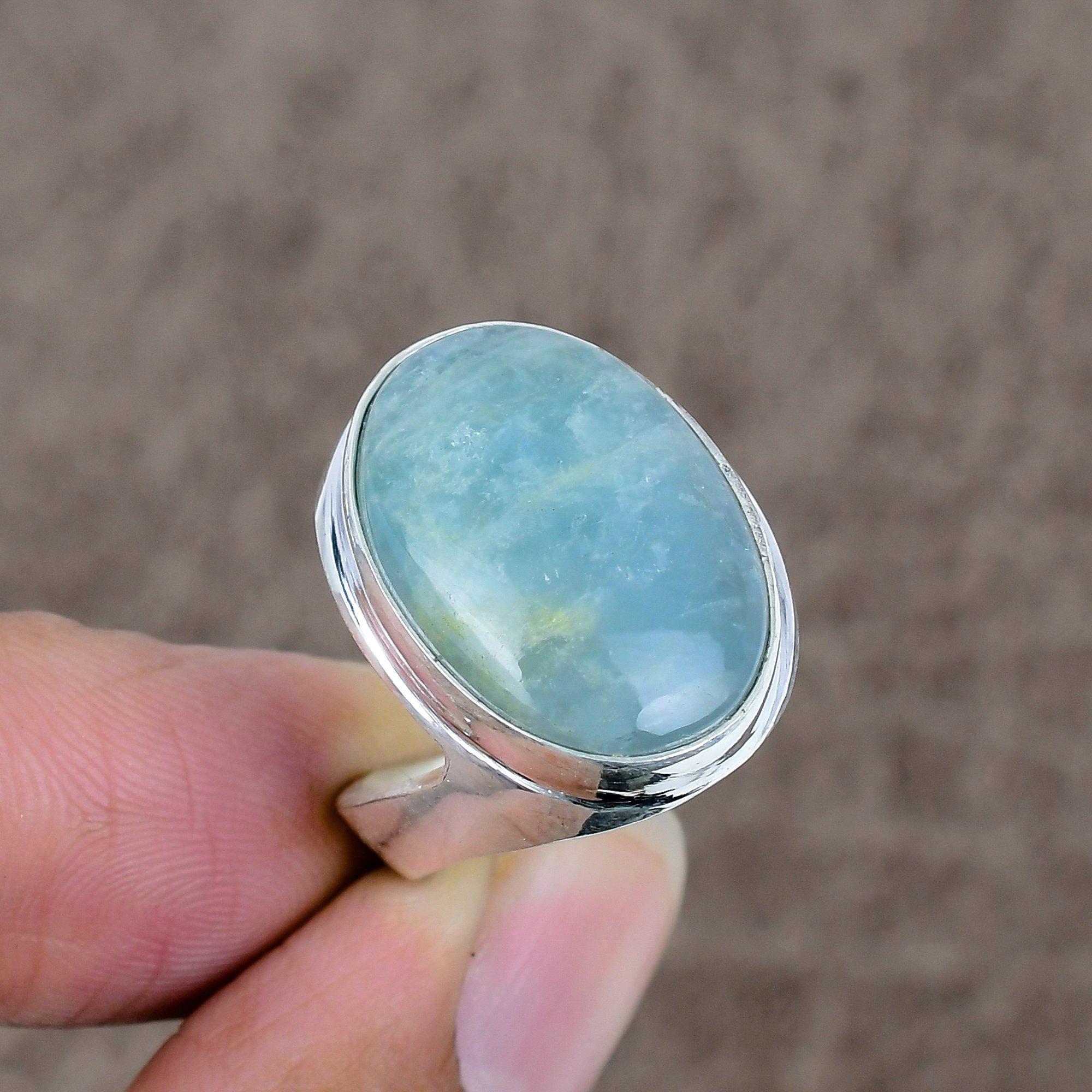 

Aquamarine Genstone Handmade 925 Sterling Silver Jewelry Ring Size 9 KKG-514