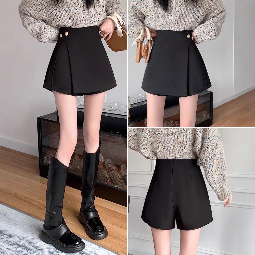 

Women s Black High-Waist A-Line Skirt Culottes - Autumn Winter 2024 Collection, Slimming Hip Wrap Fashion. L (Recommended weight: 105-118 lbs) чорний