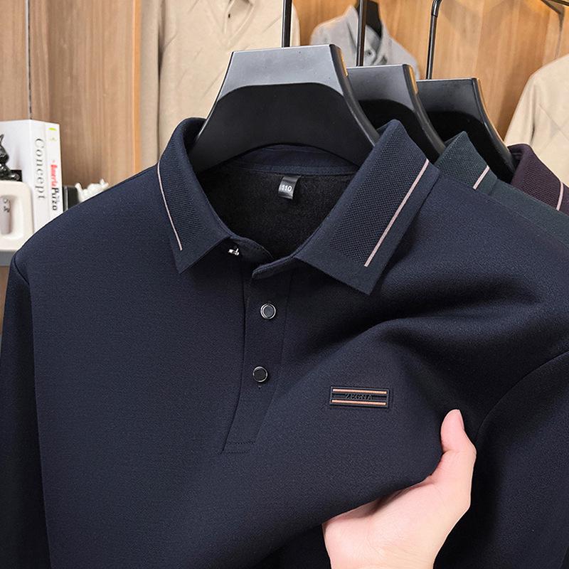 Men’s Fleece-Lined Lapel Sweatshirt - Warm, Versatile, Long-Sleeve Top for Middle-Aged Business Casual Large