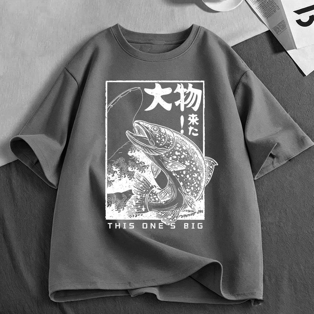 Japanese Fishing Ukiyo-e Fish Wave Graphic T-shirt Fisherman Angler T Shirt Outdoor Nature Fishing Lover Gift T-shirts Clothing
