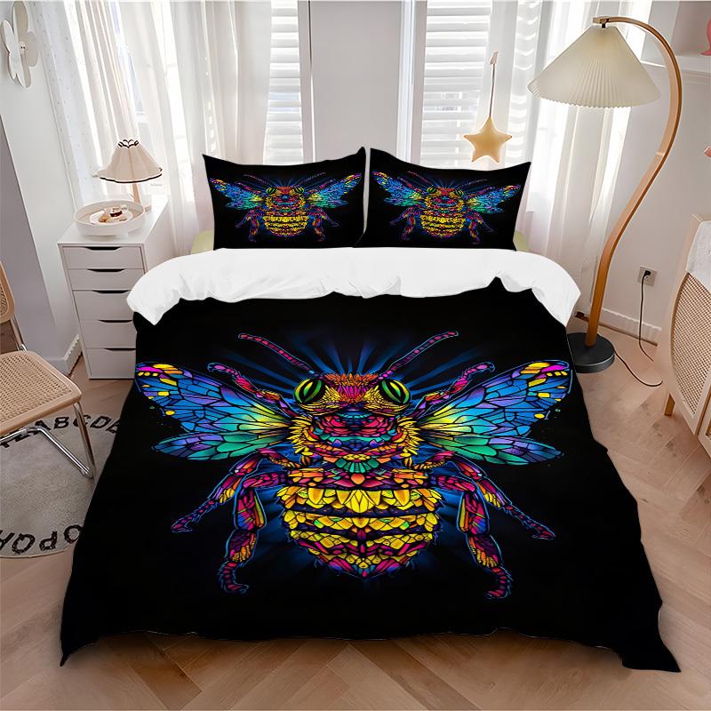 

3pc Bee Stained Cover Set - 1 Quilt Cover + 2 Pillowcases, All Seasons Bedroom Setting, Perfect for Home071 135x200cm