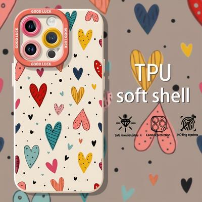 Coque de téléphone simple à motif en forme de cœur adaptée pour iPhone 17 16 15 14 13 12 11 Pro/Max/Plus, coque arrière anti-chute et antichoc