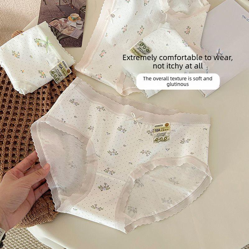 Female Spring Cotton Sweet Printed Skin Friendly Breathable 10A Antibacterial Crotch Wrapped Waist Triangle Briefs