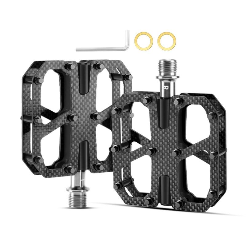 

Cycling Pedals Wide Carbon Platform Tractions Studs Alloy Axles Sealed Bearing System Universal Mounting For Stability чёрный