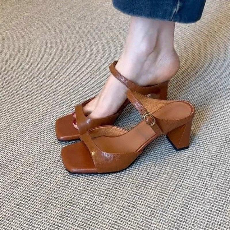 Damen S Quadratische Zehenpartie Hoher Absatz Hausschuhe Für Sommer Outdoor Tragen Koreanischer Stil