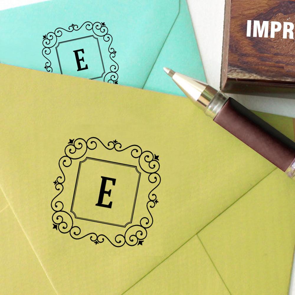 Printtoo Monogram Letter Square Swirl Border E Odd Mounted Rubber Stamp Office