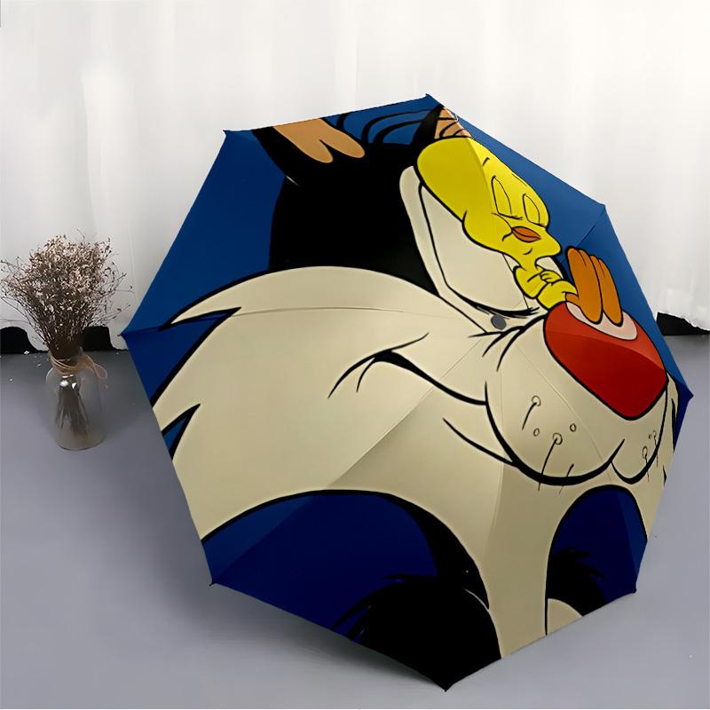 1pc Looney Tunes Bird Cat Automatic Open/close Folding Portable Umbrella with 8-Rib Structure for Women/Men, All-Season Use  a0901036