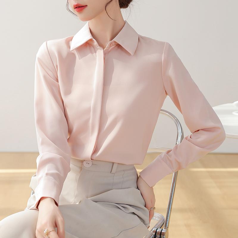 Damen Blusen Hemden 2025 Frühling Langarm Damen Bluse Hemd Büro Dame Umlegekragen Weiß Schwarz Bluse Hemd Damen Oberteile J913