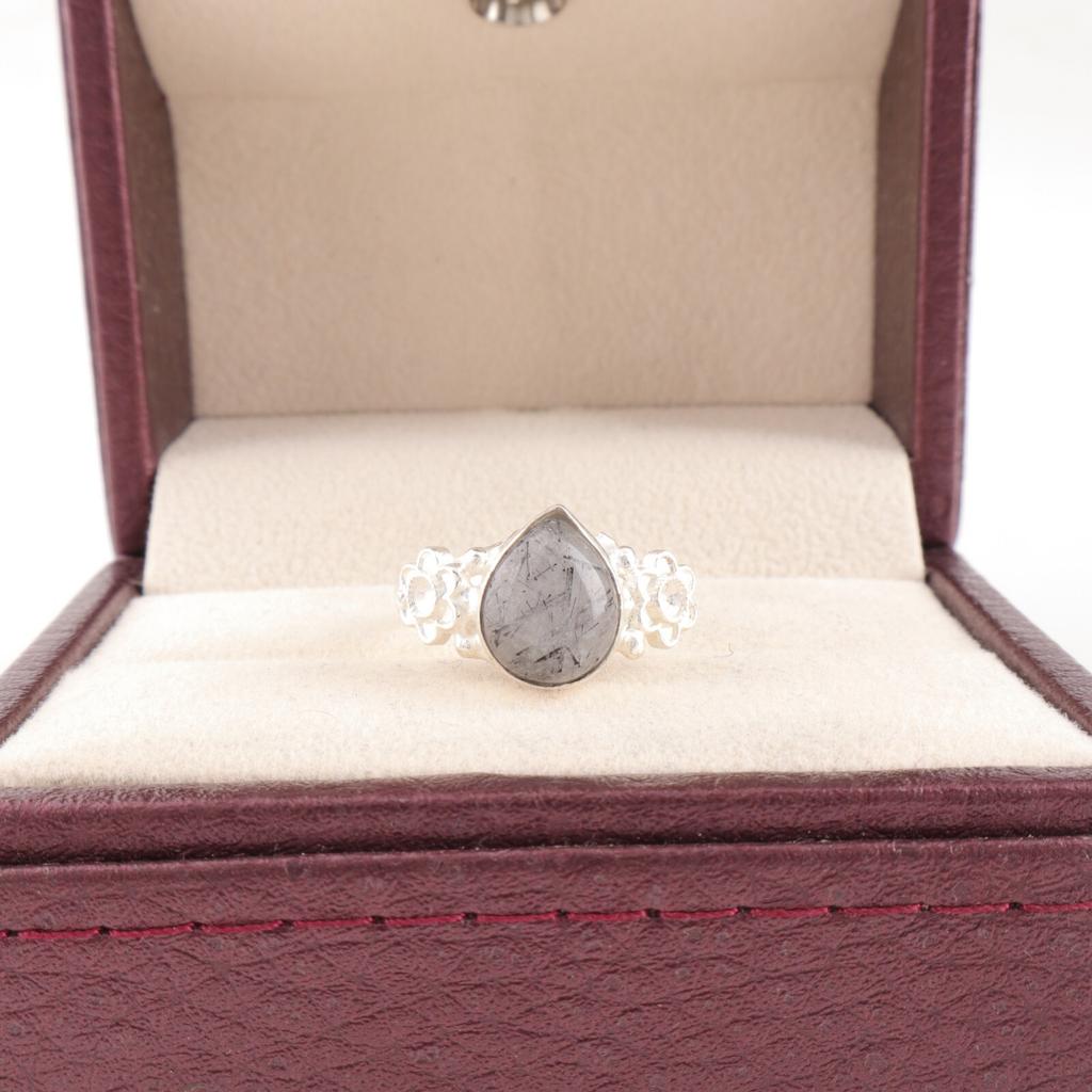 Black Rutile Gemstone 925 Sterling Silver Jewelry Healing Stone Handcrafted Ring RR-59-22