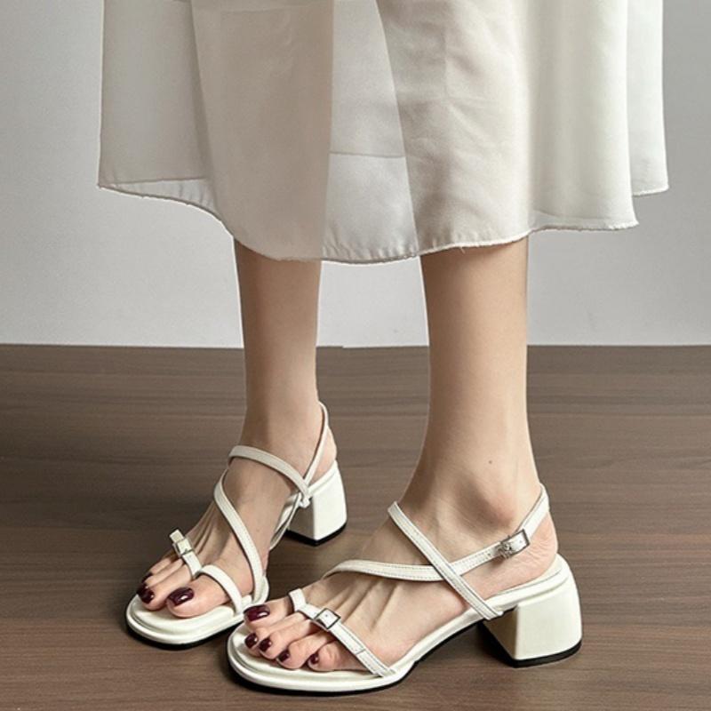 

Summer Simple Open Toe Sandals 2025 New Ladies Wedding Party Elegant Sandals Casual Mid Heels Retro Style Women Sandals 35