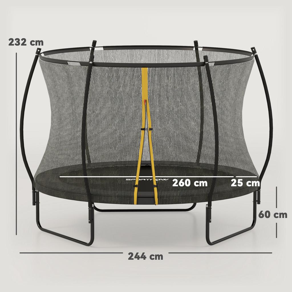 8ft Outdoor Trampoline with Enclosure Net, Spring Cover, Black