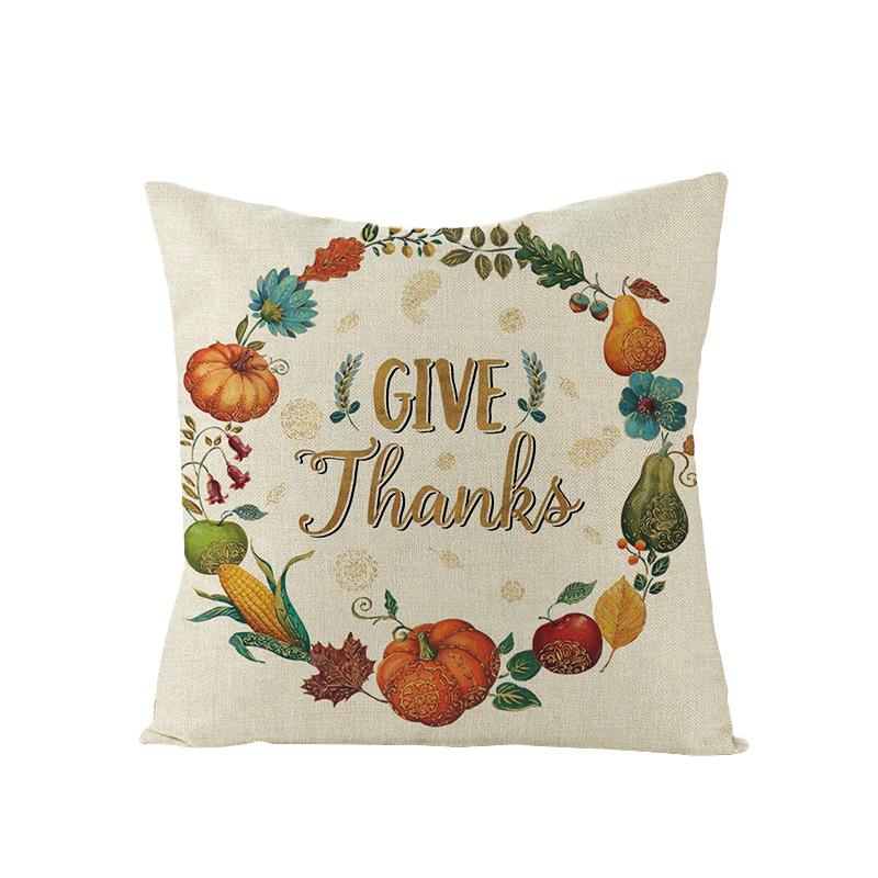 Thanksgiving Cushion Cover Pumpkin Print Harvest Polyester Cushion Cover Office Sofa Cushion Cover
