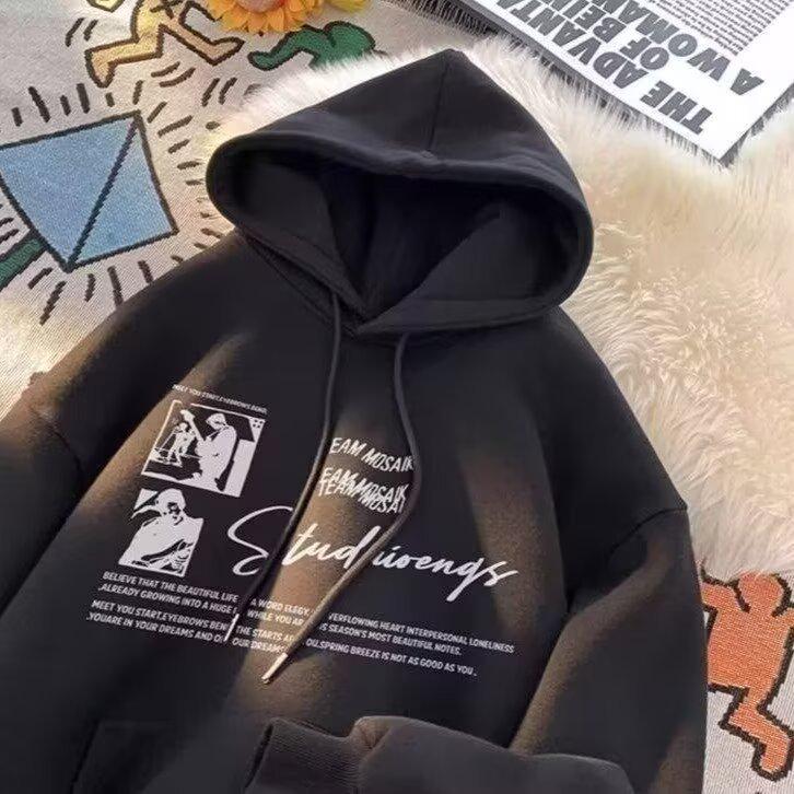 

Men s Trendy Fleece-Lined Hooded Jacket - Casual, Loose Fit, Plus Size, Versatile for Autumn & Winter. 4XL чорний