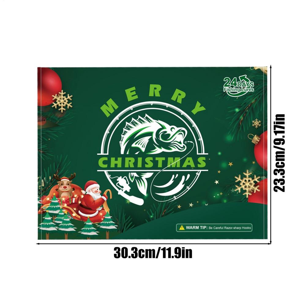 

Fishing Countdown Calendar 24 Days Advent Christmas Calendar Baits Kit For Bass Trout Lake River Stream Freshwater Saltwater 24pcs зелений