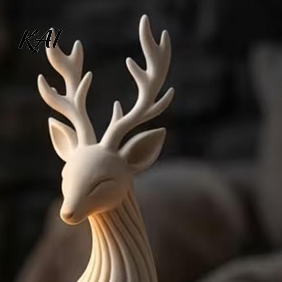 PLA 3D Printed Crafts Reindeer Figurine for Christmas Home Decor, Elegant Sitting Elk Statue with Fine Gothic Style Decorations Texture Desk