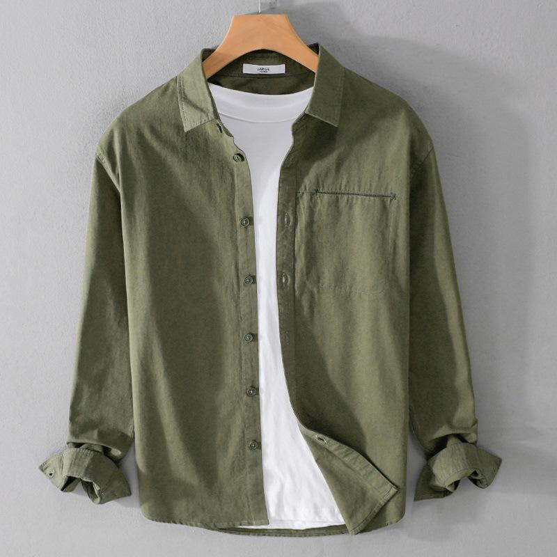 Casual Shirt Fashion Gentleman Breathable Pure Cotton British Style Outdoor Solid Color Slim Casual Long Sleeve Cotton Shirt