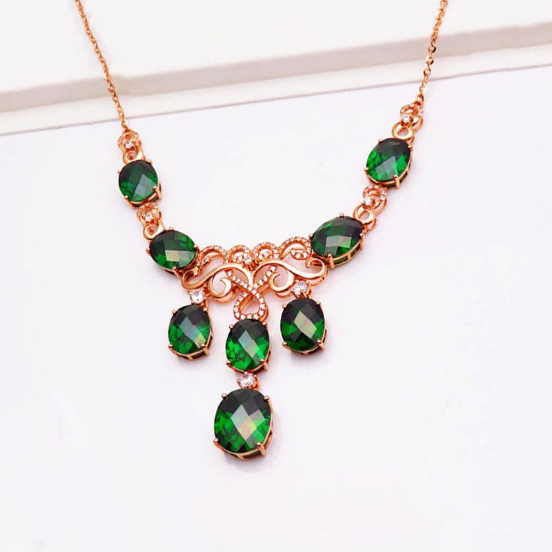 Exquisite Russian 585 Purple Gold Fashion Luxury Greenstone Egg Necklace Color Gold Plated Rose Gold Retro Set Chain