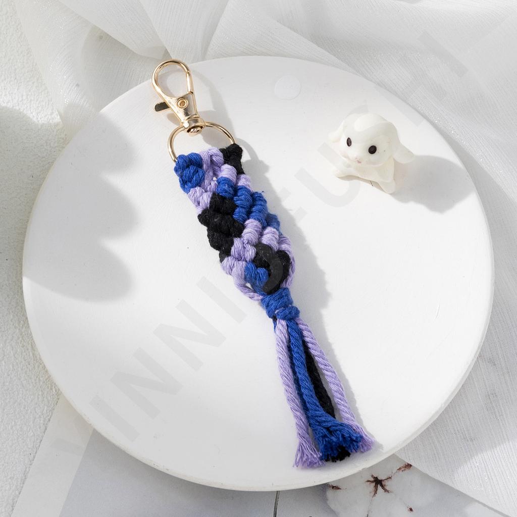 New ins style ethnic style mixed color woven cotton rope keychain pendant creative gift for girlfriends