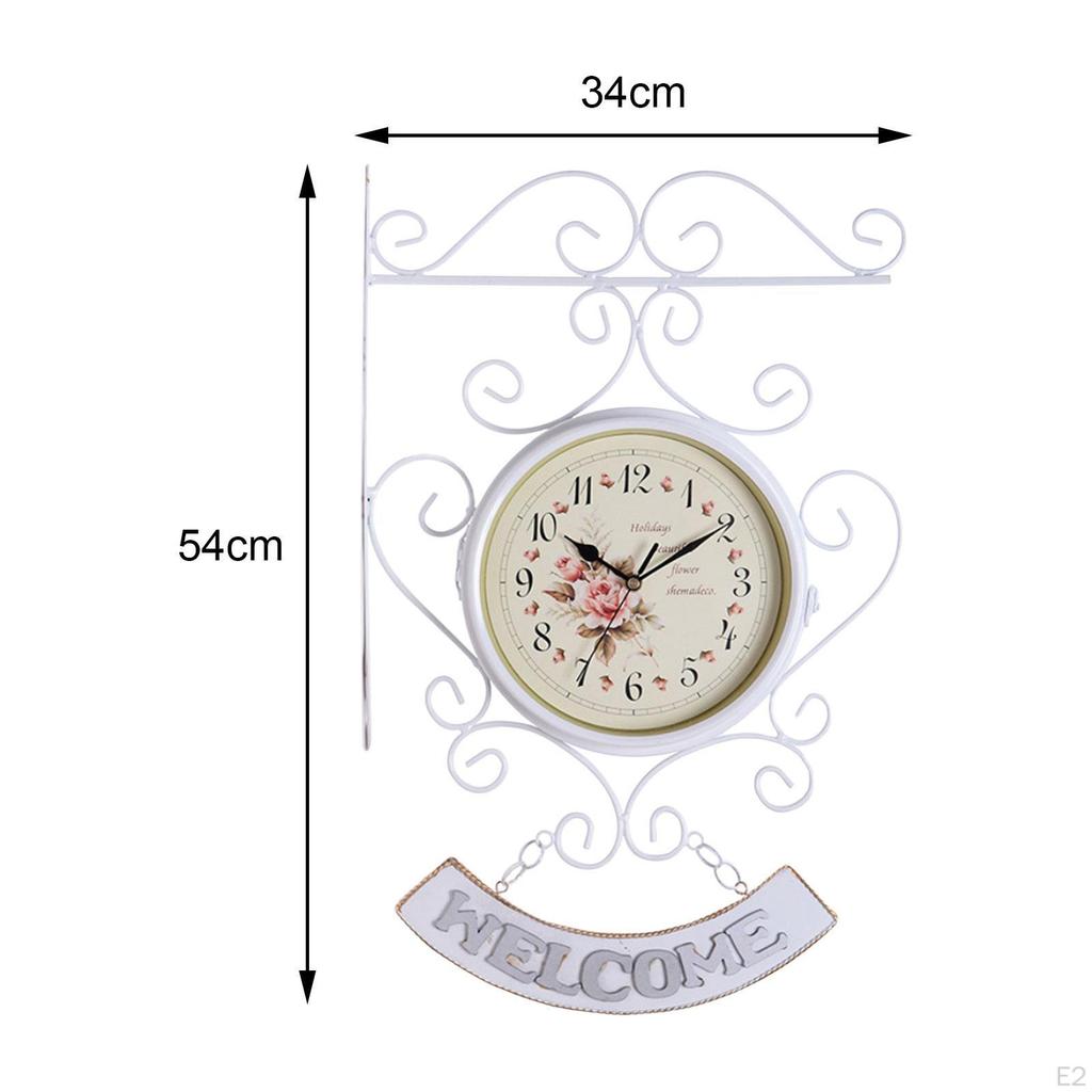 Antique Double Sided Wall Clock Silent Iron Faced Hanging Round Quiet for Hallway