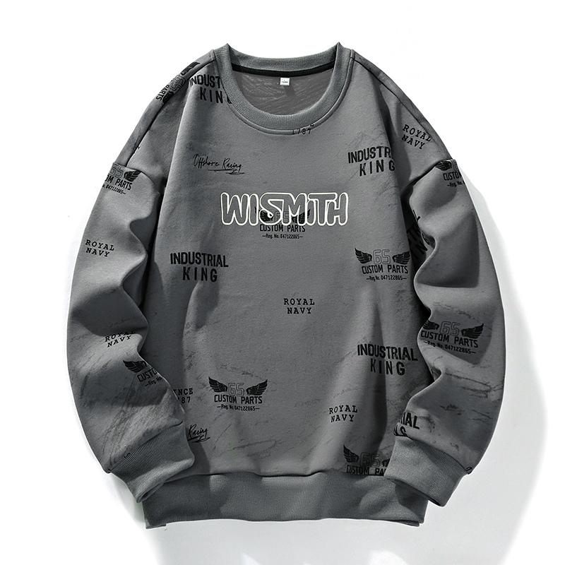 New Men's Sweatshirt Spring Autumn Casual Versatile Young Handsome Pullover Round Neck Printed Long-sleeved T-shirt