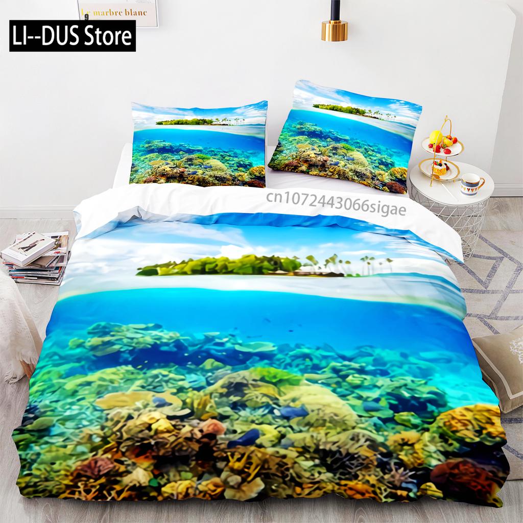 Fish Bedding Set Single Twin Full Queen King Size Marine life Bed Set Aldult Kid Bedroom Duvetcover Sets 3D Anime Kawaii 013