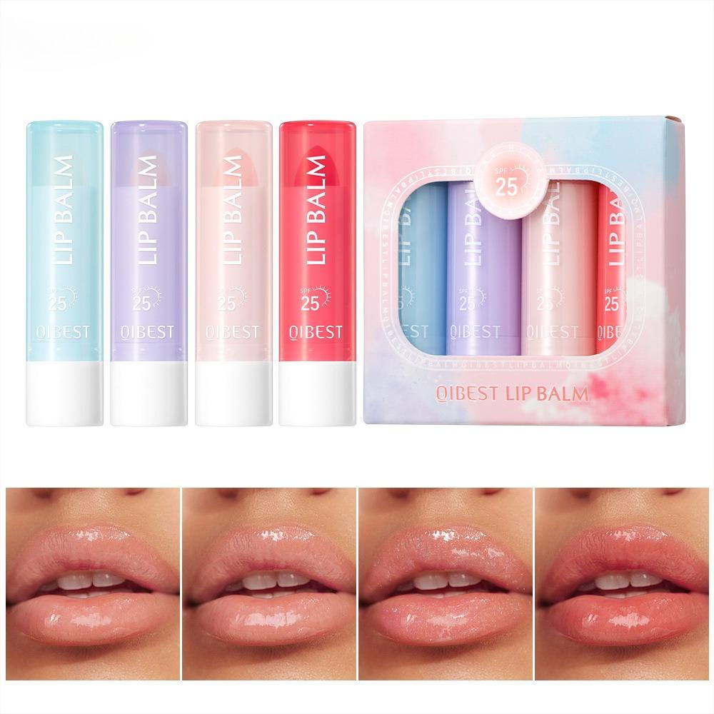 4Pcs Moisturizing Lip Balm Set Fruit Scent Lip Care Stick Repair Dry Cracked Lips Sun Protection Lip Primer