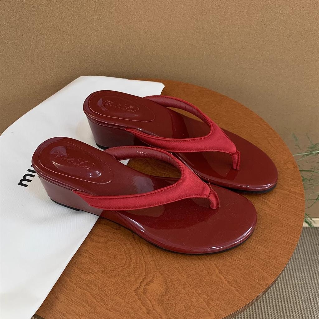 Fashion Slip On 2025 Summer Flip Flop Casual Clip Toe Wedges Heel Women Slippers Shoes Candy Color Beach Vacation Ladies Slides Shoes