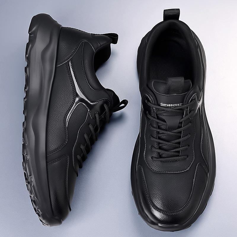 

Осенние мужские черные кожаные кроссовки, повседневные, нескользящие, дышащие, легкие, для бега, мужская спортивная обувь на шнуровке 38 чёрный