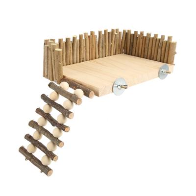 Hamster Climbing Platform Wooden Chewing Toy Small Pet Activity Playground with Fence for Sugar