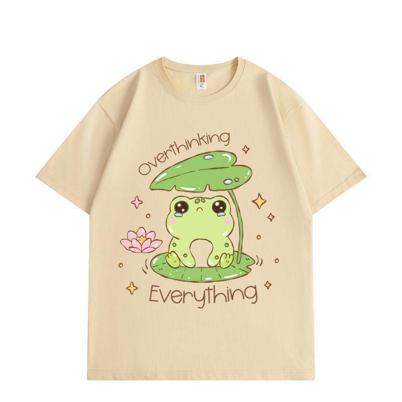 Overthinking Everything Frog Funny Meme T-shirt Fashion Kawaii Short Sleeve T-shirts Men Women Clothing Oversized T Shirt
