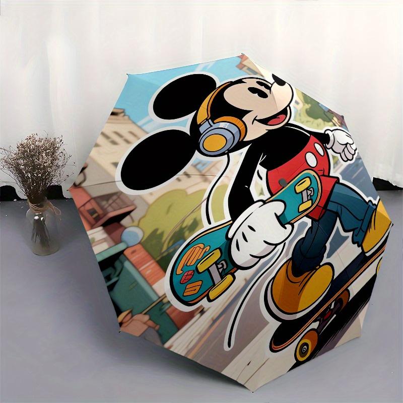 Mickey Mouse, Skateboarding Automatic Opening and Closing Umbrella, Compact Travel Umbrella, Lightweight and Portable, Suitable for Beach Co