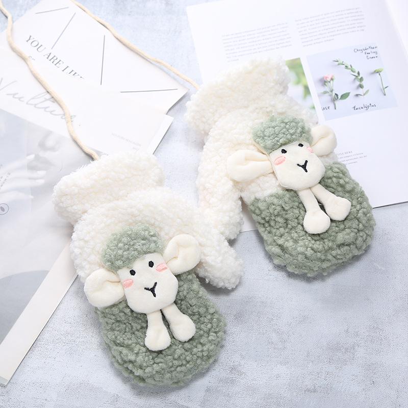 Gloves winter female cutie with fingers to keep warm cycling student plush thickened plush tide neck gloves