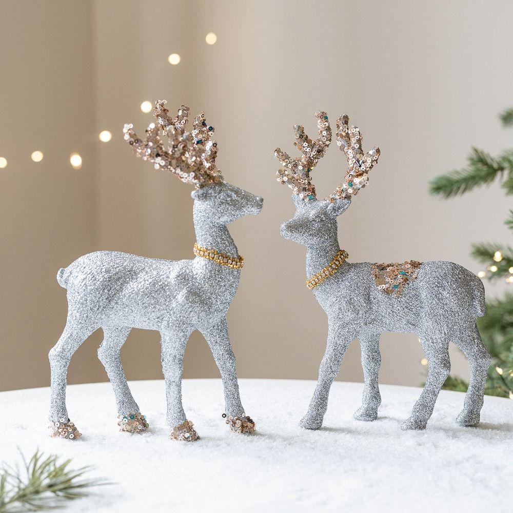 Glittering Glitter Deer Decor Flocking Fabric PVC Christmas Deer New Xmas Tree Pendant  Home