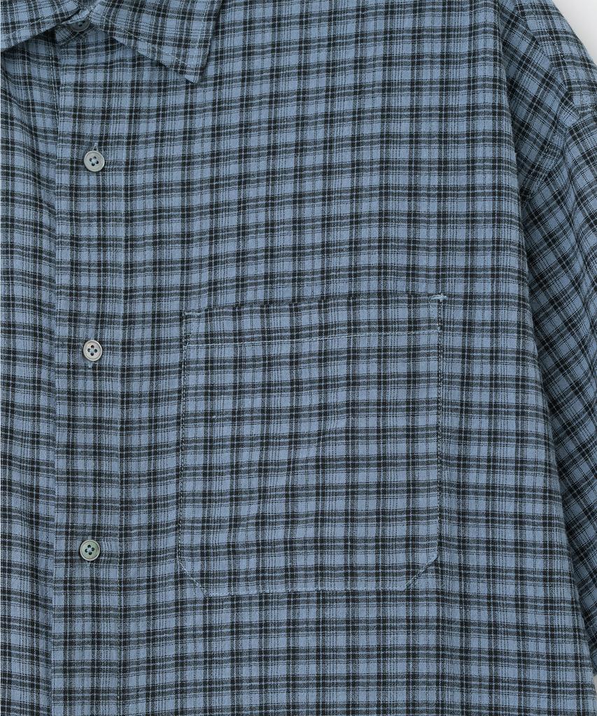 MILLO ARCHIVE Narrow Wrinkle Check Roll-Up Half Shirt [Grunge Blue]