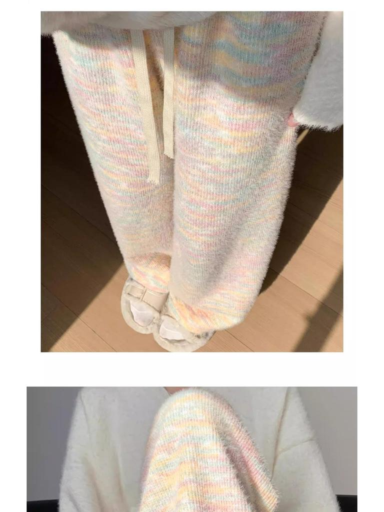 Petite Women's 150cm High Waist Polka Dot Fleece Lined Wide Leg Pants for Autumn/Winter