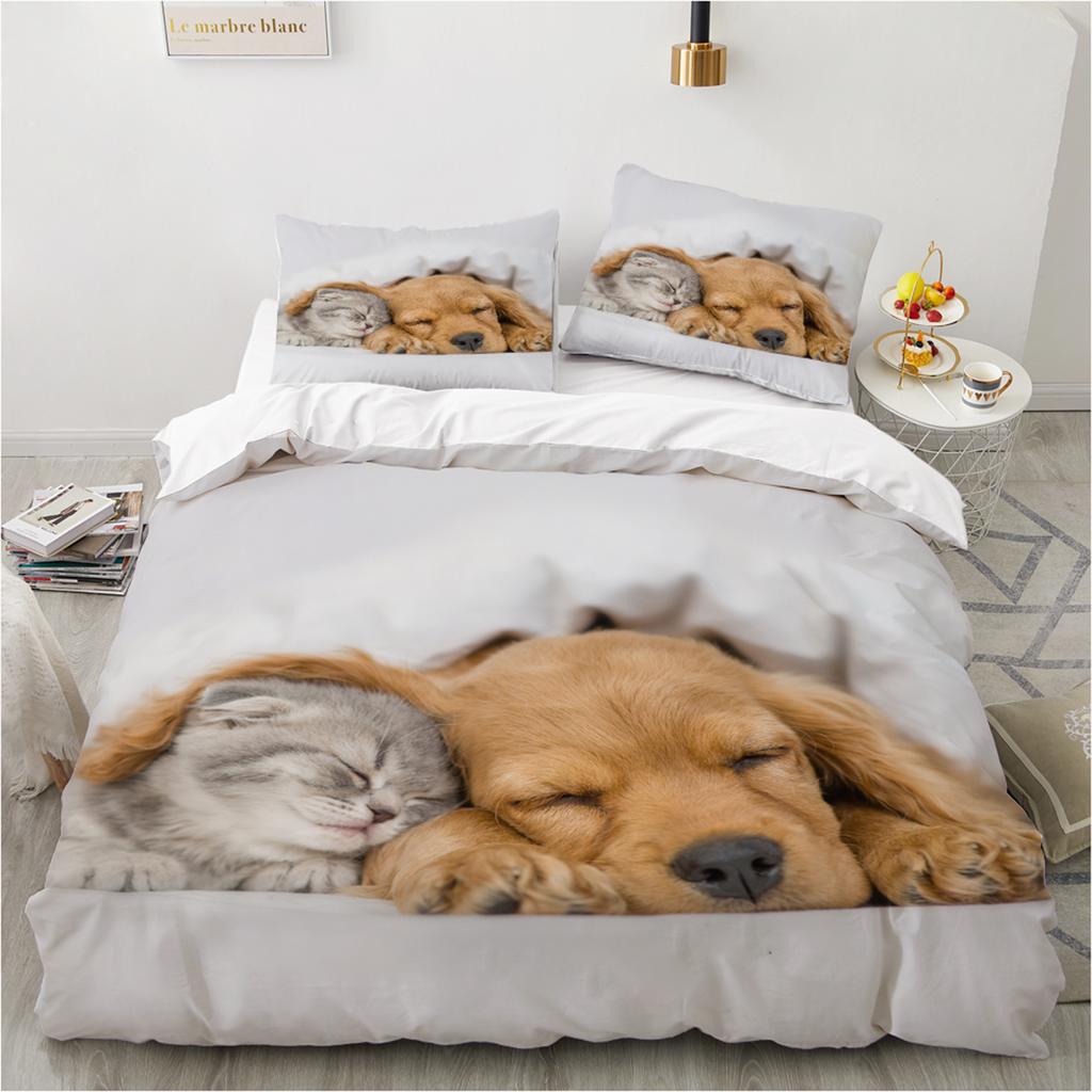 Border collie Bedding Set for Kids Boys, Cute Dog Cat Printed Duvet Cover Set, Twin/Full/Queen/King Bed Linen 200x200 140x200