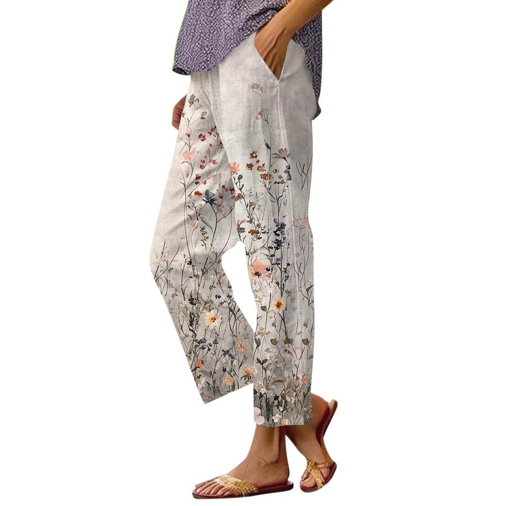 Women's Casual Fashion Printed Straight Leg Pants Pants With Pockets