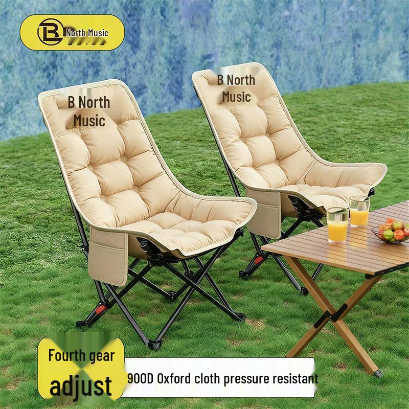 Cotton-Padded Adjustable Outdoor Folding Lounge Chair and Stool