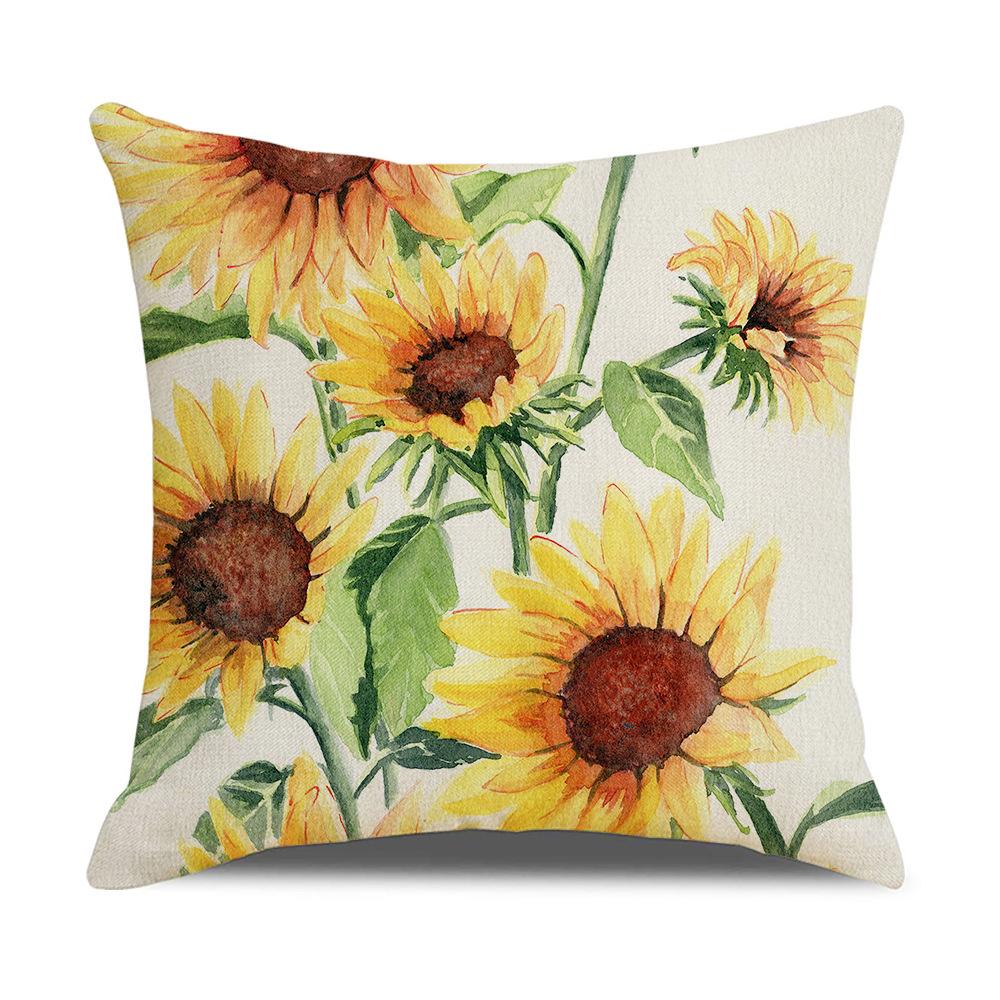 New Home Soft Furnishings Nordic Yellow Sunflower Sunflower Linen Printed Square Pillowcase