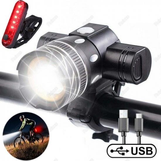 Rechargeable LED Mountain Bike Lights 20000LM Bicycle Torch Front &Rear Lamp Set