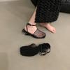 Mode 2025 Été Sandales de Luxe de Créateur pour Femmes Dentelle Maille Bout Carré Peu Profondes Bride Étroite Tressées À Enfiler Talons Hauts Sandales